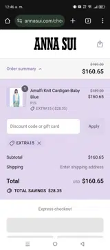 Anna Sui coupon verification screenshot
