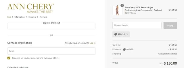 Ann Chery checkout page showing Ann Chery promo code box | Screenshot taken by SimplyCodes community member on Jan 13, 2021