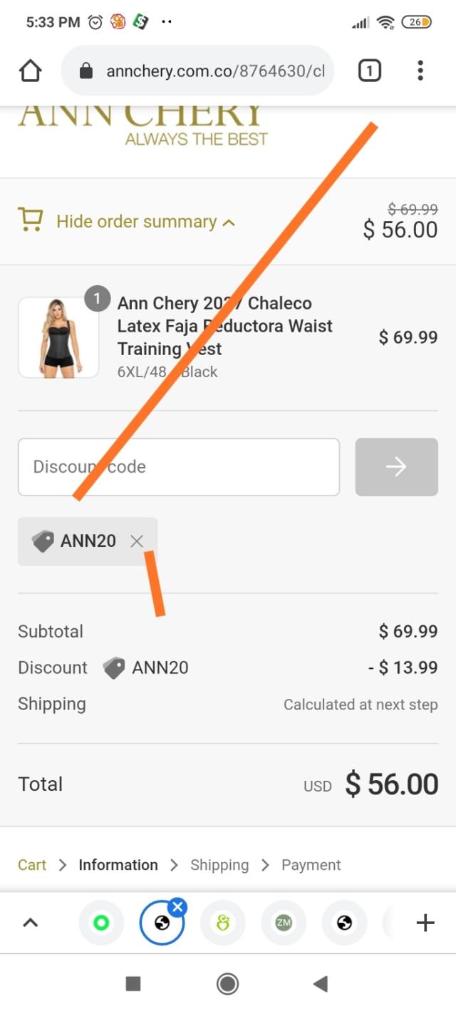 Ann Chery checkout page showing Ann Chery promo code box | Screenshot taken by SimplyCodes community member on Feb 12, 2021