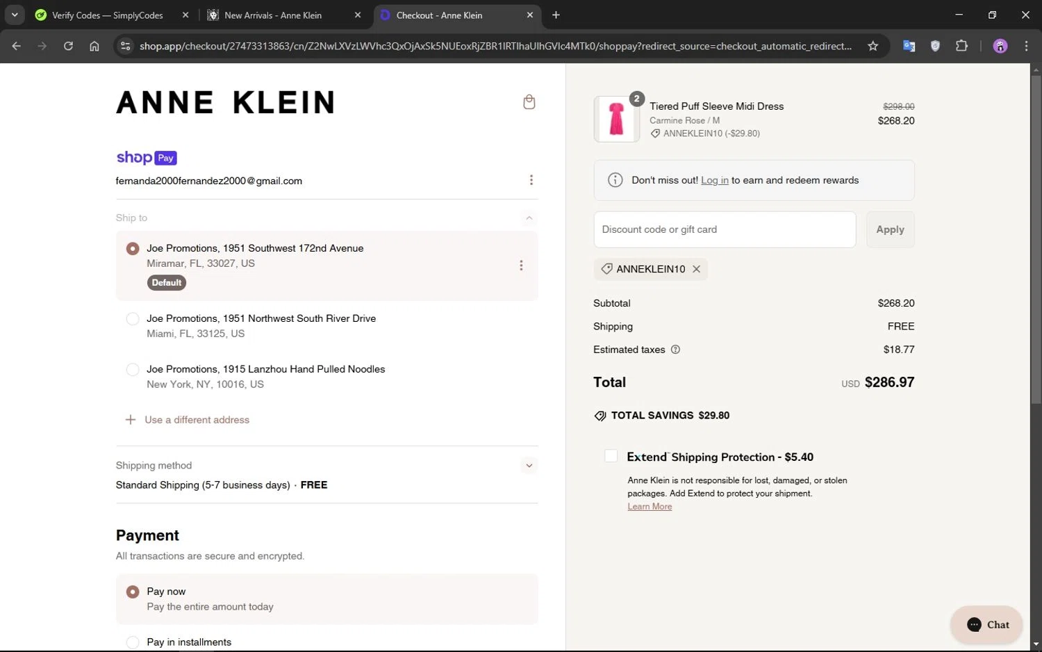 Anne Klein coupon code screenshot showing code ANNEKLEIN10 applied at Anne Klein checkout page. Uploaded by SimplyCodes community member CrownMaestro9486 on Mar 6, 2025