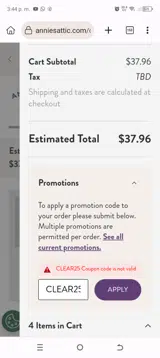 CLEAR25 coupon verification screenshot