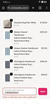 CYBERMONDAY coupon verification screenshot