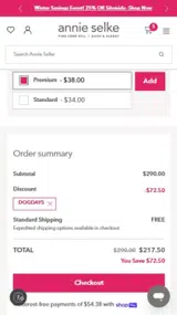 Annie Selke Outlet coupon verification screenshot
