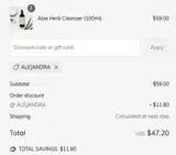 ALEJANDRA coupon verification screenshot