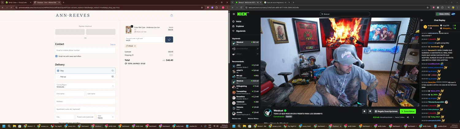 Ann + Reeves Kids promo code screenshot showing code bts20 applied at Ann + Reeves Kids checkout page. Uploaded by SimplyCodes community member TreasureWarden457 on Oct 27, 2025
