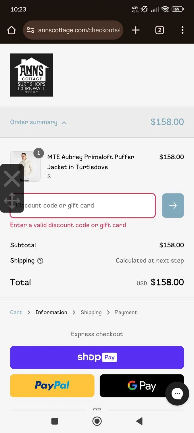 Ann's Cottage discount code screenshot showing code ACHEALTH10 applied at Ann's Cottage checkout page. Uploaded by SimplyCodes community member necesitoplata on Apr 9, 2025