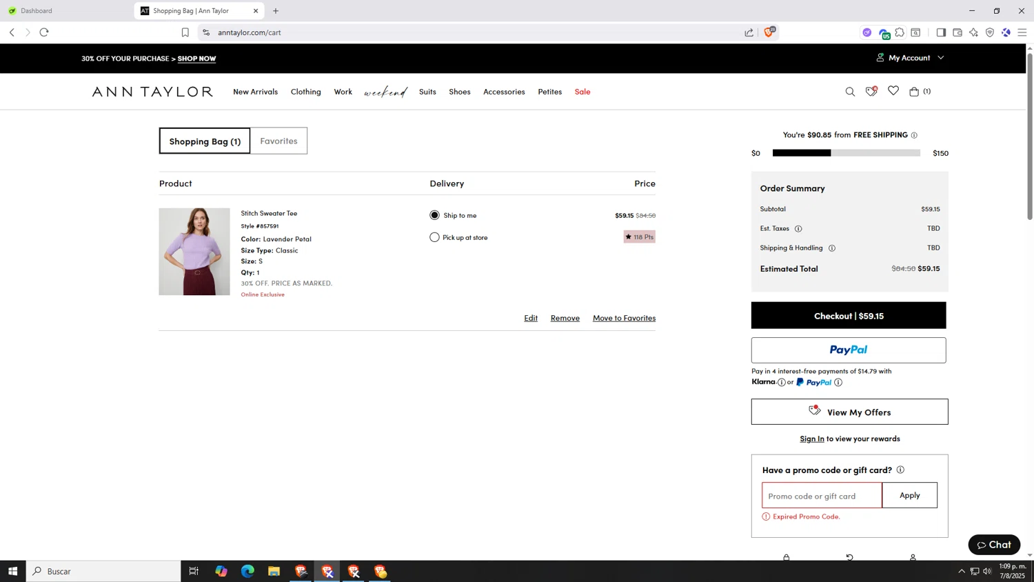 Ann Taylor Factory promo code screenshot showing code itshere applied at Ann Taylor Factory checkout page. Uploaded by SimplyCodes community member Hasta_El_Final on Aug 7, 2025