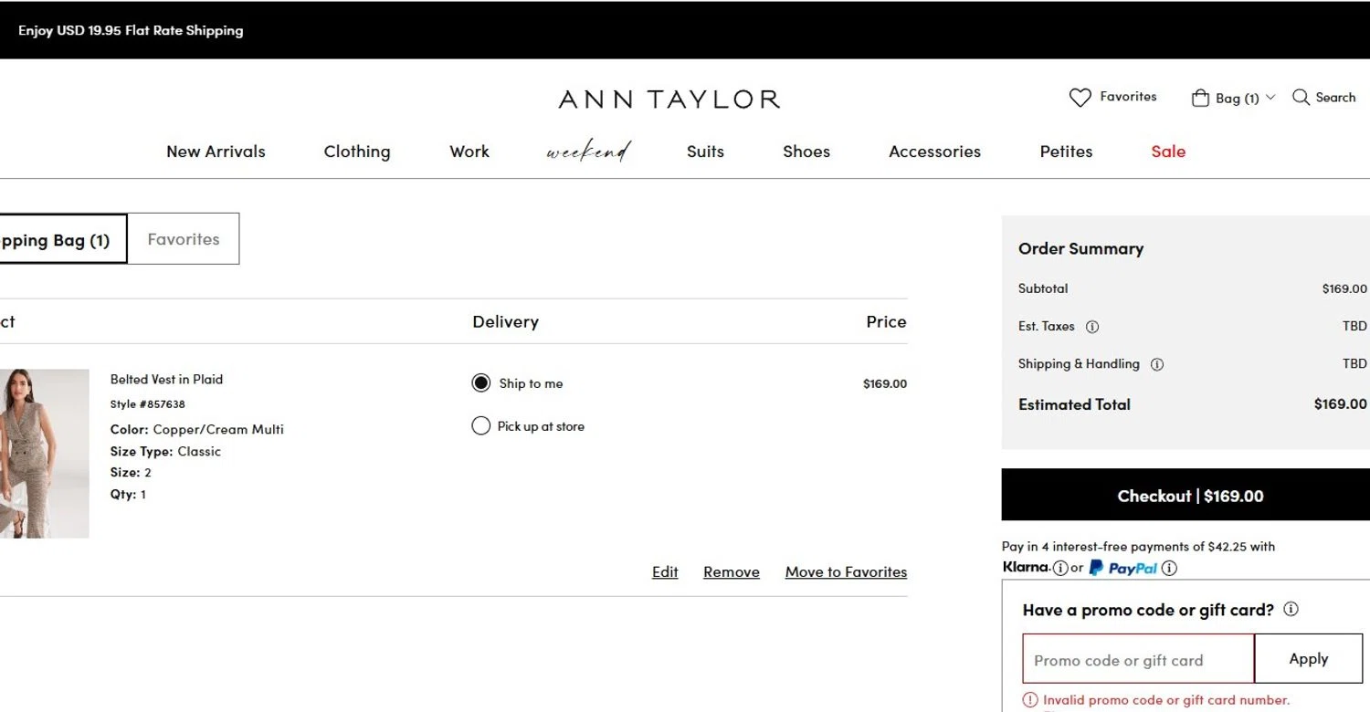 Ann Taylor Factory promo code screenshot showing code BOTTOMS30 applied at Ann Taylor Factory checkout page. Uploaded by SimplyCodes community member TheQueenoftheRoyalty on Jul 23, 2025