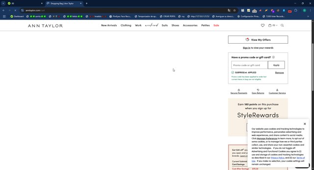 Ann Taylor Factory checkout page showing Ann Taylor Factory promo code box | Screenshot taken by SimplyCodes community member on Aug 10, 2025