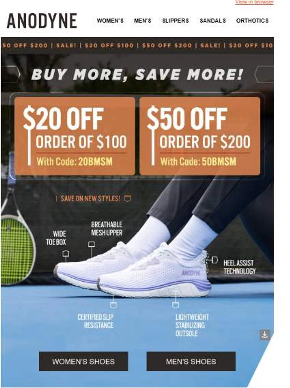 Anodyne Shoes promo code screenshot showing code 20bmsm applied at Anodyne Shoes checkout page. Uploaded by SimplyCodes community member 6d796e616d656973 on Aug 29, 2025
