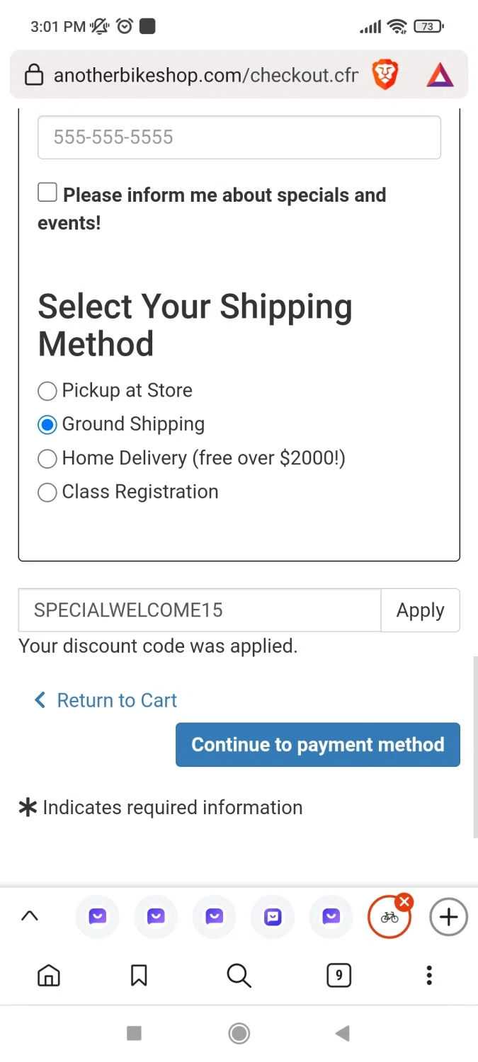 Another Bike Shop checkout page showing Another Bike Shop discount code box | Screenshot taken by SimplyCodes community member on May 25, 2023