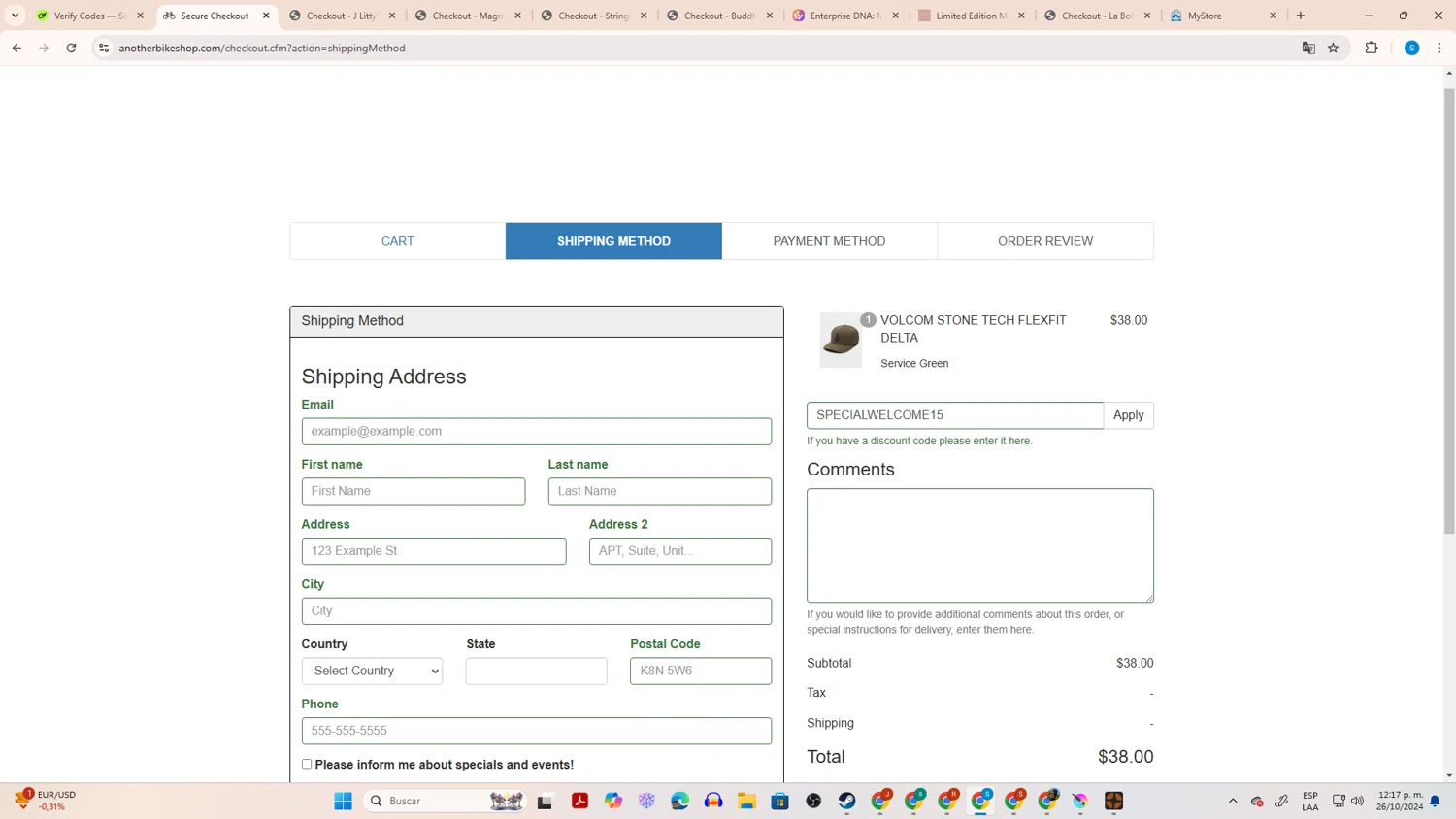 Another Bike Shop checkout page showing Another Bike Shop discount code box | Screenshot taken by SimplyCodes community member on Oct 26, 2024