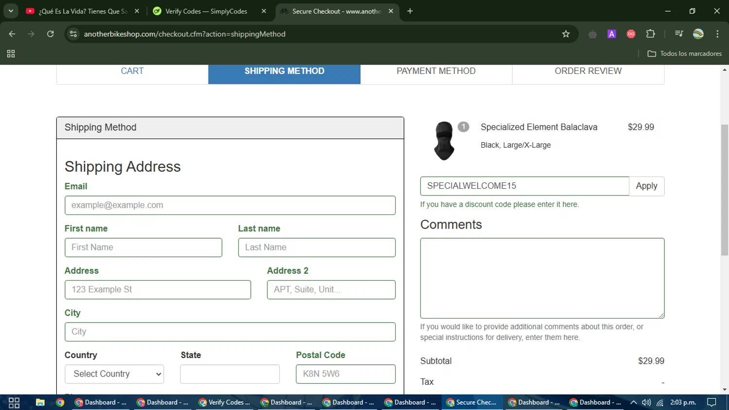 Another Bike Shop checkout page showing Another Bike Shop discount code box | Screenshot taken by SimplyCodes community member on Oct 26, 2024