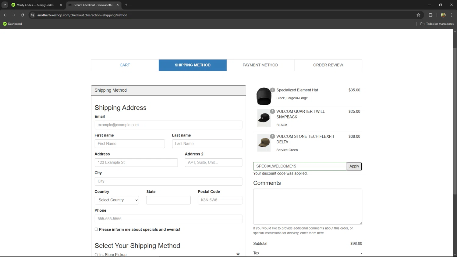 Another Bike Shop checkout page showing Another Bike Shop discount code box | Screenshot taken by SimplyCodes community member on Oct 26, 2024