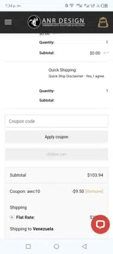 ANR Design coupon verification screenshot
