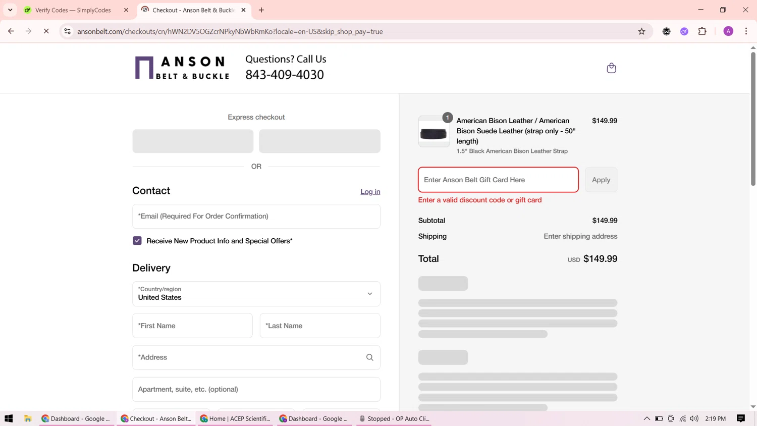 Anson Belt discount code screenshot showing code FlashSale20 applied at Anson Belt checkout page. Uploaded by SimplyCodes community member ShrewdMaverick9198 on Aug 25, 2025