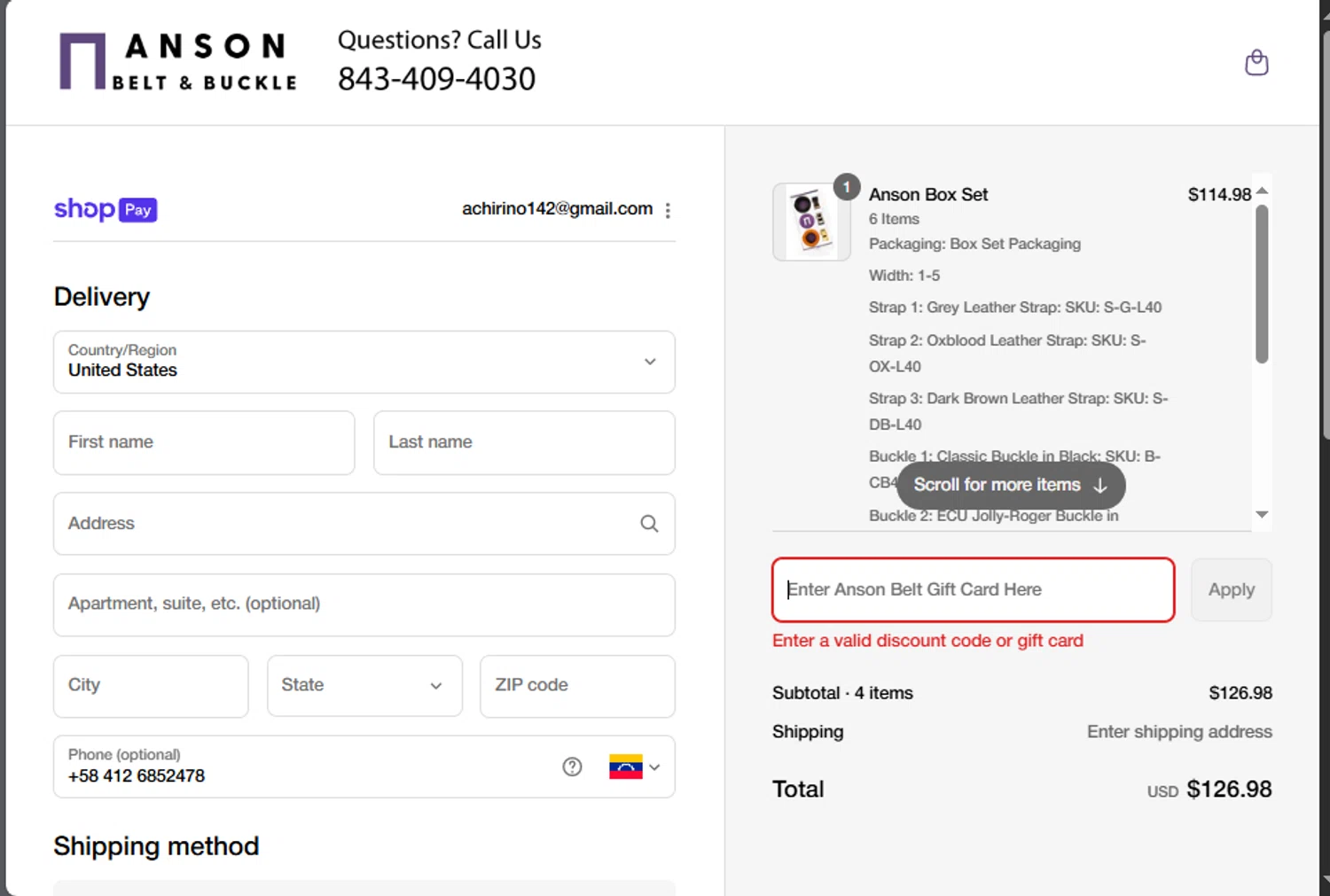 Anson Belt discount code screenshot showing code FlashSale20 applied at Anson Belt checkout page. Uploaded by SimplyCodes community member carloschirino on Aug 17, 2025