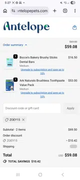 Zoey15 coupon verification screenshot