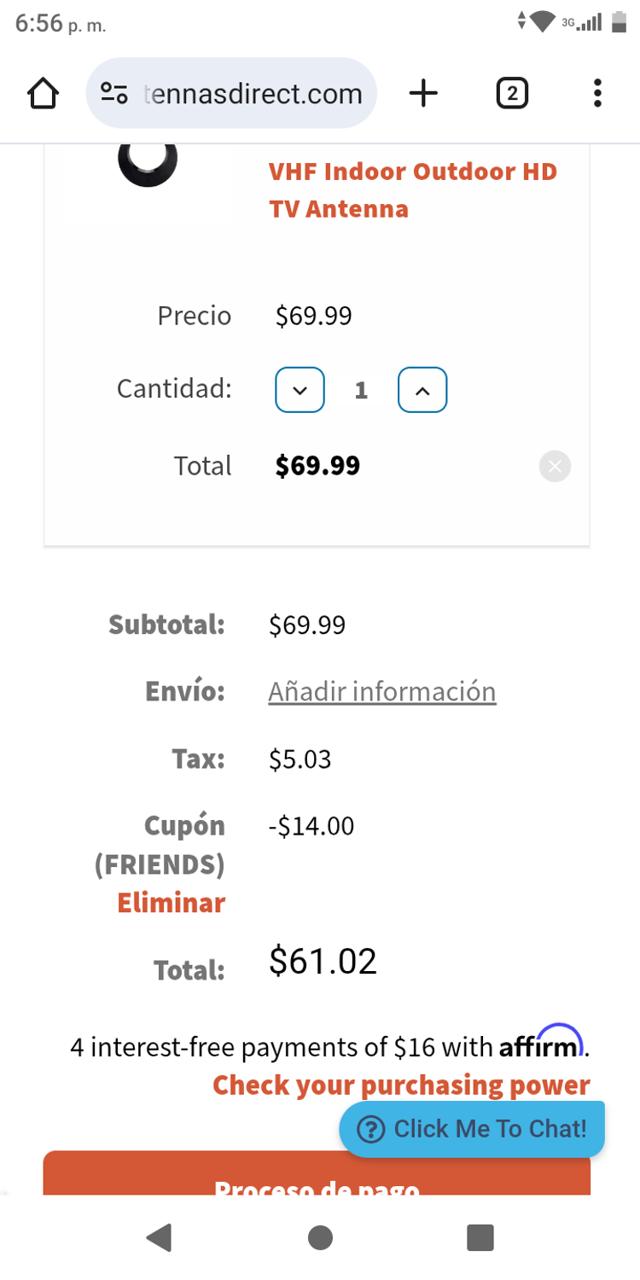 Antennas Direct checkout page showing Antennas Direct coupon code box | Screenshot taken by SimplyCodes community member on Jun 19, 2025