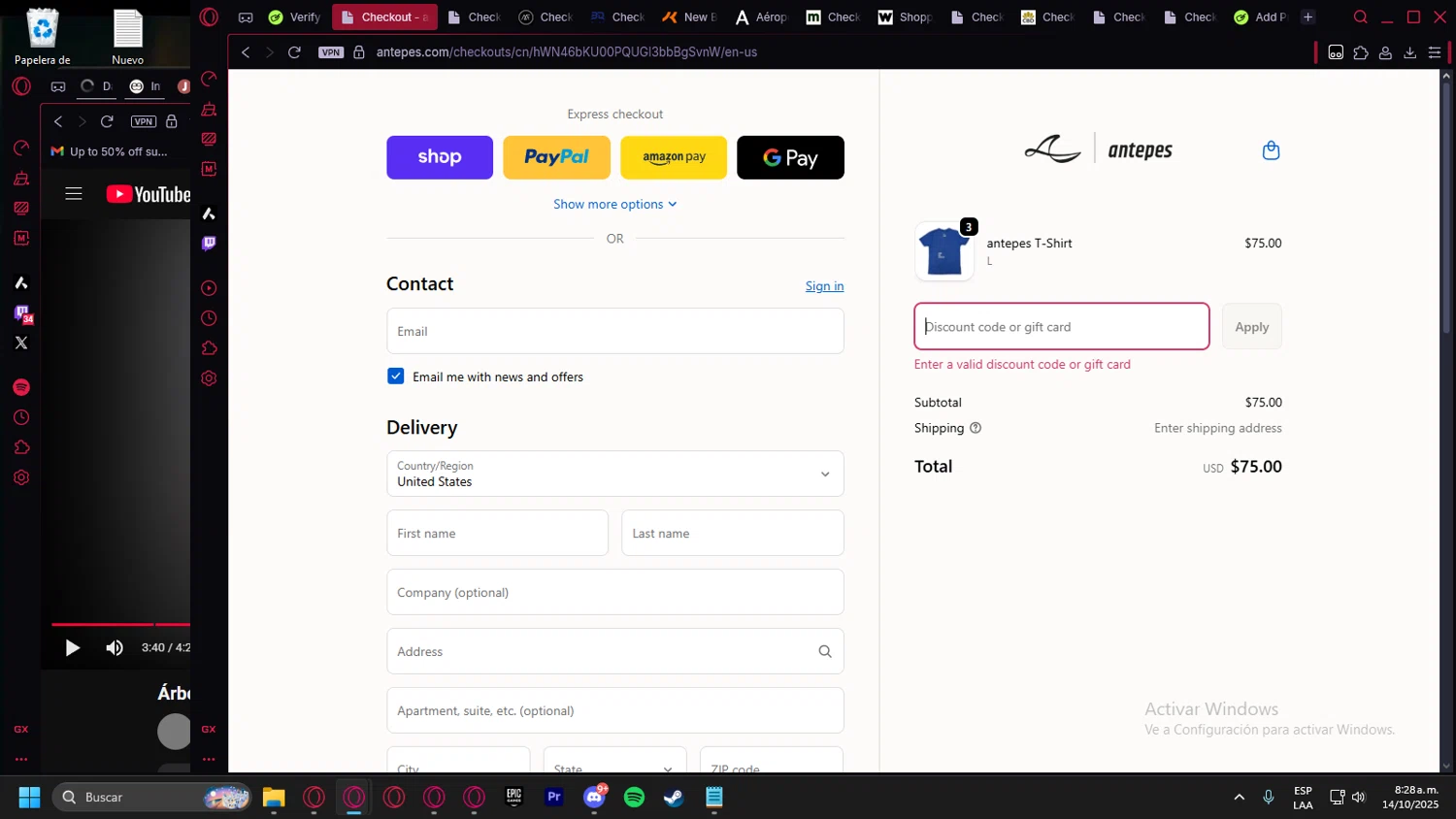 antepes promo code screenshot showing code FASTVASS applied at antepes checkout page. Uploaded by SimplyCodes community member leonardocamacho2 on Oct 14, 2025