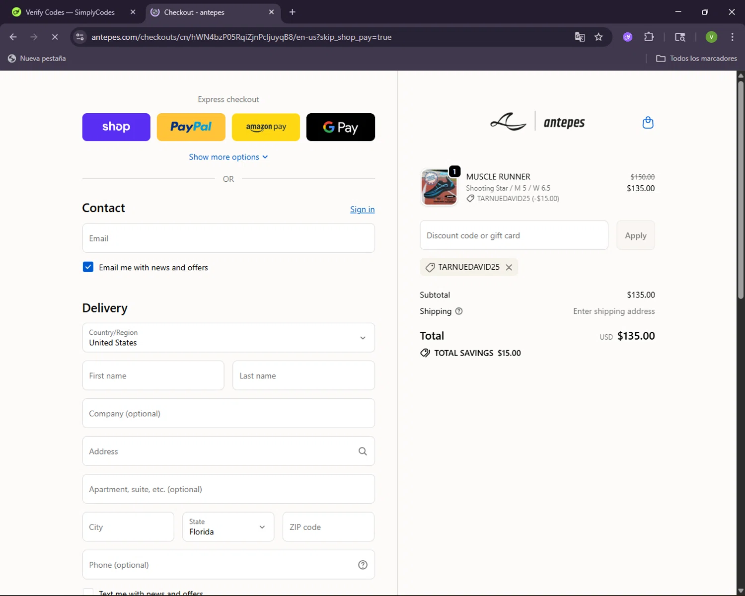 antepes promo code screenshot showing code TARNUEDAVID25 applied at antepes checkout page. Uploaded by SimplyCodes community member CleverNavigator1236 on Oct 27, 2025