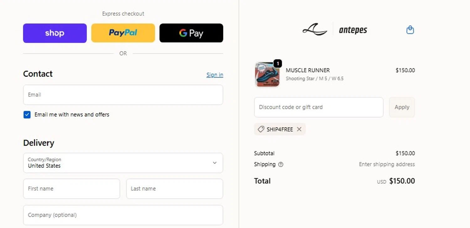 antepes promo code screenshot showing code SHIP4FREE applied at antepes checkout page. Uploaded by SimplyCodes community member frankrivero on Oct 28, 2025