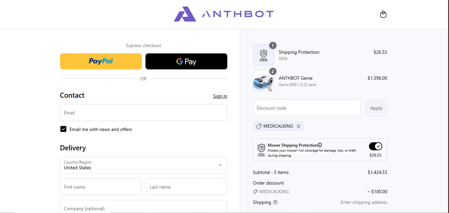 Anthbot promo code screenshot showing code MEDICALKING applied at Anthbot checkout page. Uploaded by SimplyCodes community member juanisaac on Sep 16, 2025