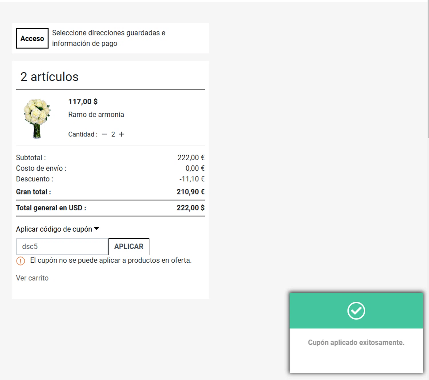 Anthemion Flowers checkout page showing Anthemion Flowers promo code box | Screenshot taken by SimplyCodes community member on Dec 4, 2024