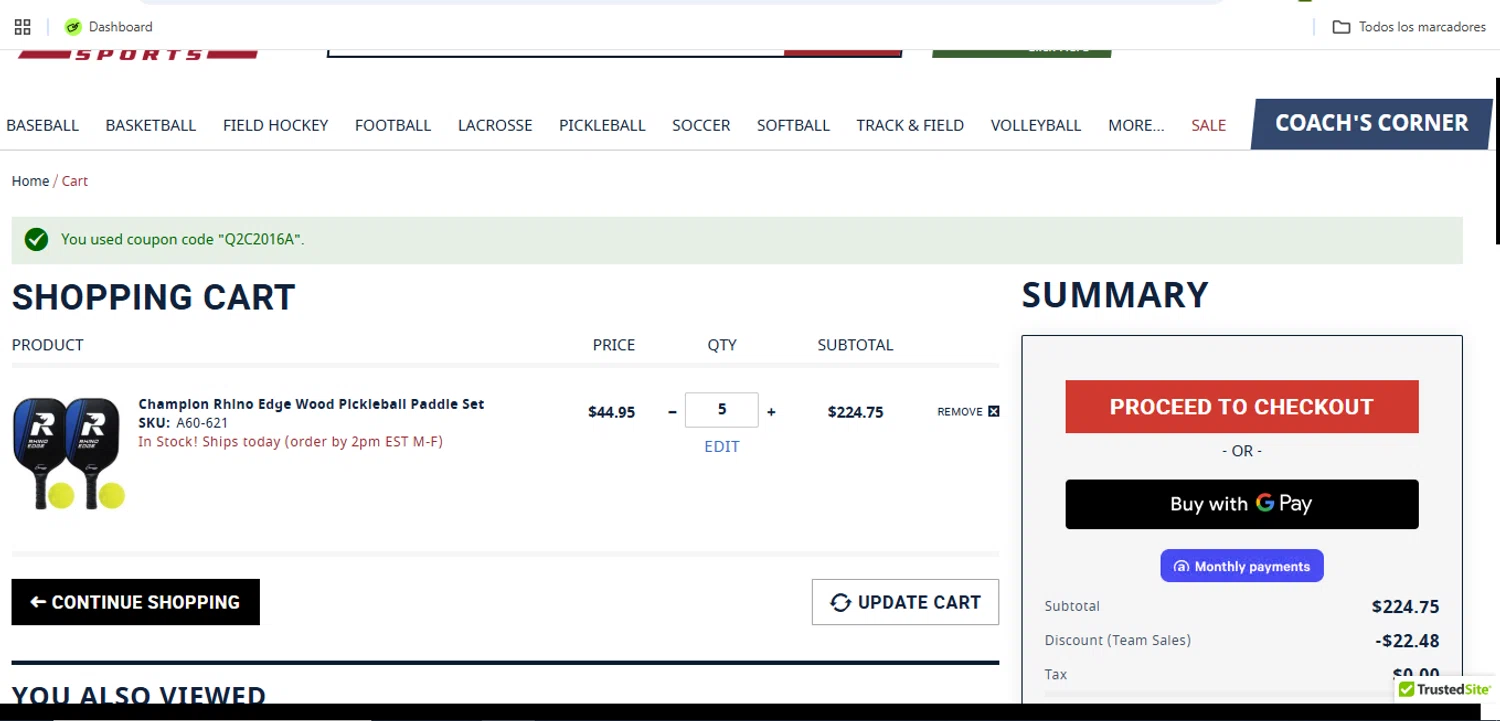 Anthem Sports promo code screenshot showing code Q2C2016A applied at Anthem Sports checkout page. Uploaded by SimplyCodes community member Speedy on Jan 7, 2026