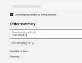 CHECKOUT15 coupon verification screenshot