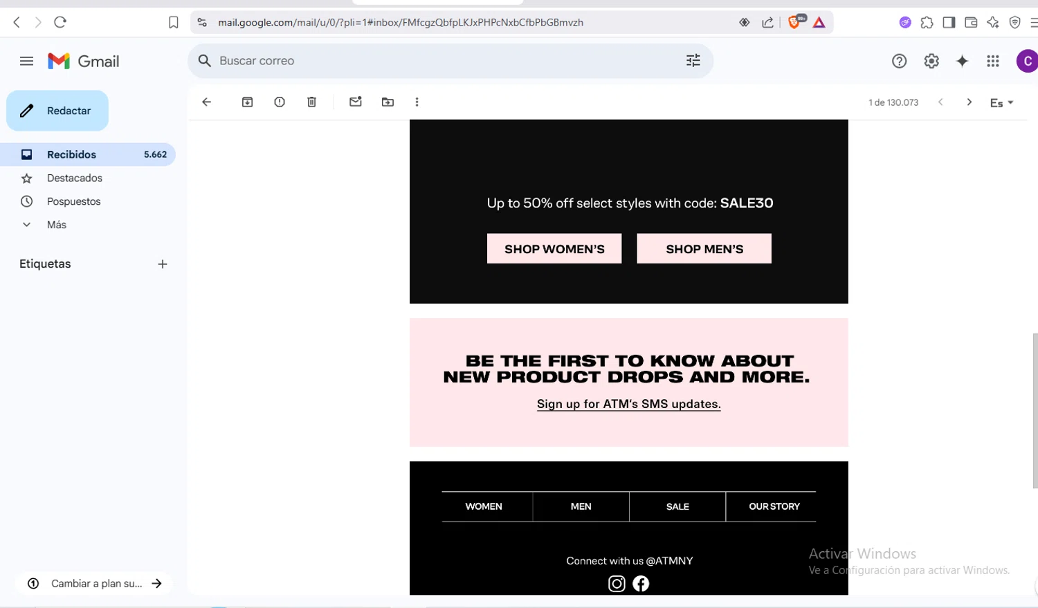ATM Anthony Thomas Mellilo promo code screenshot showing code SALE30 applied at ATM Anthony Thomas Mellilo checkout page. Uploaded by SimplyCodes community member crischidy25 on Jun 24, 2025