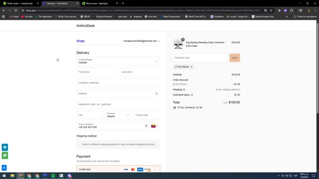 AnthroDesk checkout page showing AnthroDesk discount code box | Screenshot taken by SimplyCodes community member on Sep 3, 2025