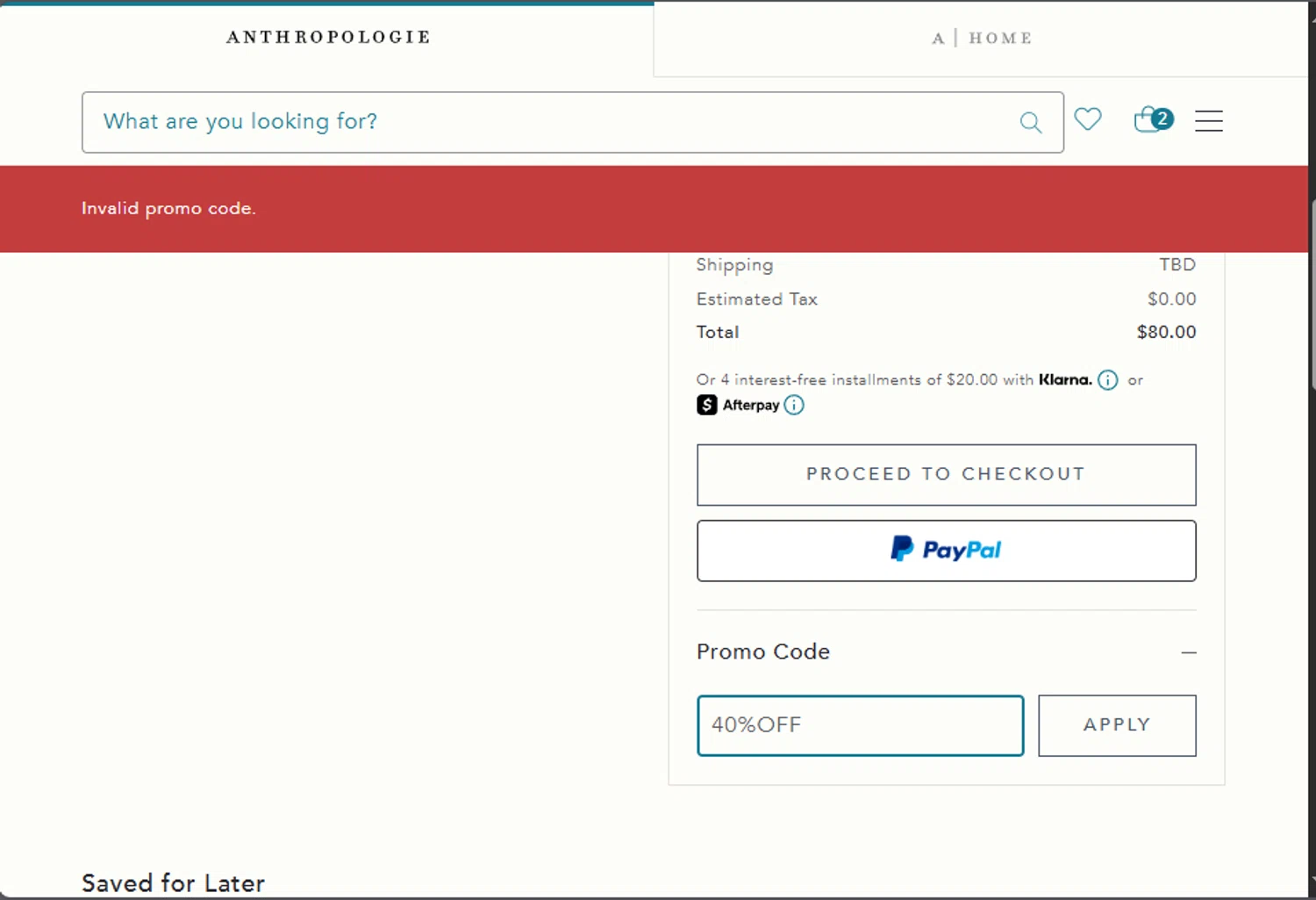 Anthropologie promo code screenshot showing code 40%OFF applied at Anthropologie checkout page. Uploaded by SimplyCodes community member carloschirino on Aug 25, 2025