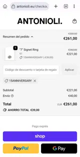 Antonioli coupon verification screenshot