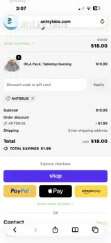Antsy Labs coupon verification screenshot