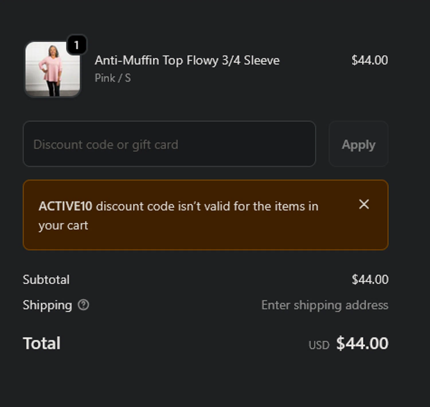 Any Age Activewear promo code screenshot showing code ACTIVE10 applied at Any Age Activewear checkout page. Uploaded by SimplyCodes community member xocelot44x on Dec 28, 2025