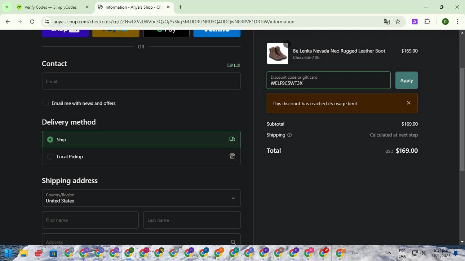 Anya's Shop discount code screenshot showing code WELF9C5WT3X applied at Anya's Shop checkout page. Uploaded by SimplyCodes community member BargainGuardian5495 on Jan 10, 2025
