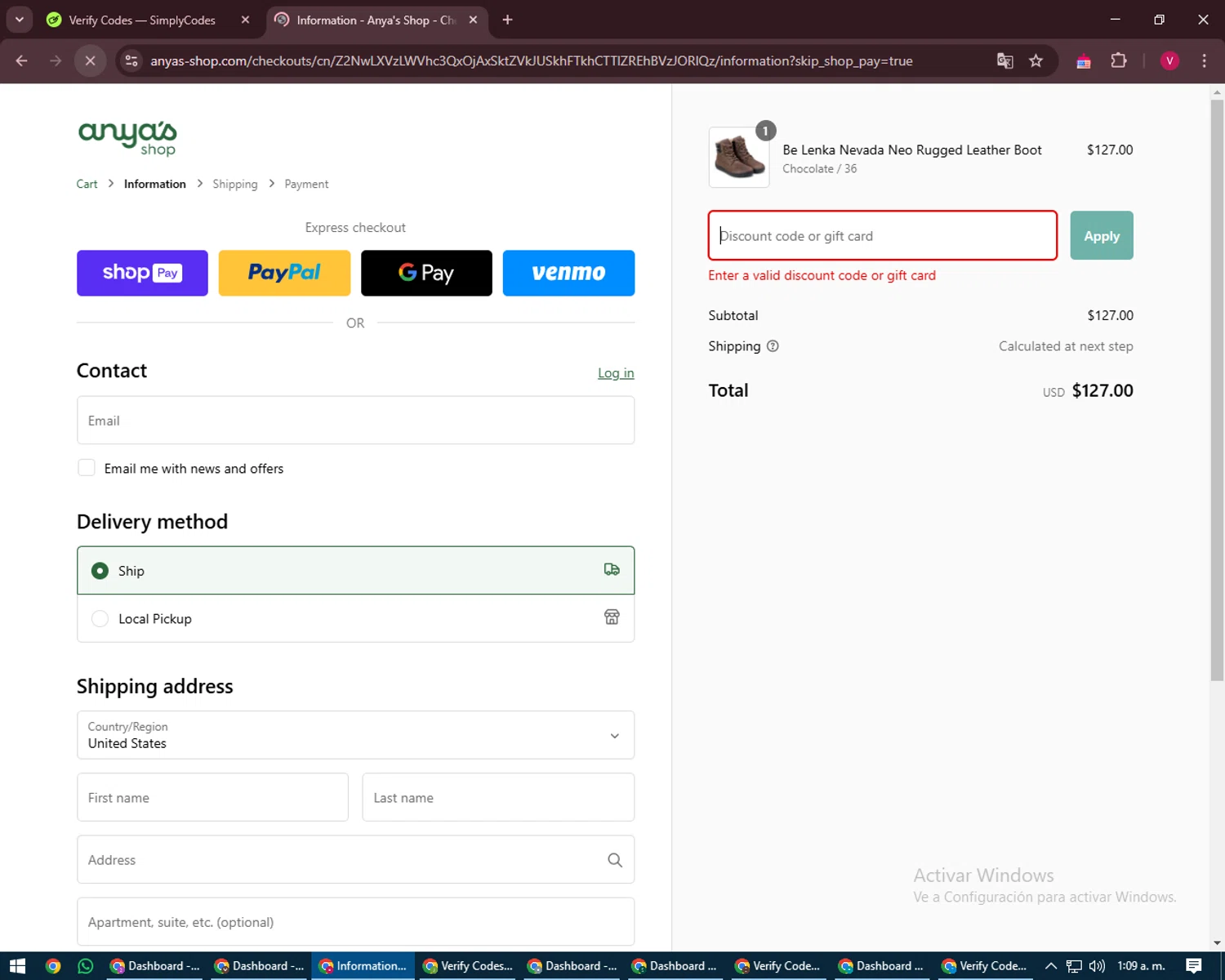 Anya's Shop discount code screenshot showing code WELF9C5WT3X applied at Anya's Shop checkout page. Uploaded by SimplyCodes community member ShieldEagle6102 on Feb 13, 2025