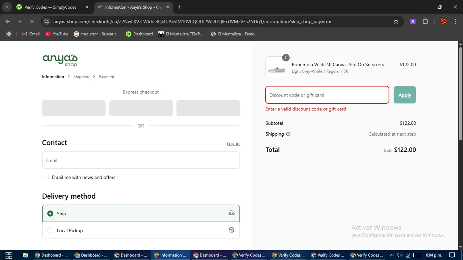 Anya's Shop discount code screenshot showing code NEWSUB10 applied at Anya's Shop checkout page. Uploaded by SimplyCodes community member Rodolfo on Apr 18, 2025