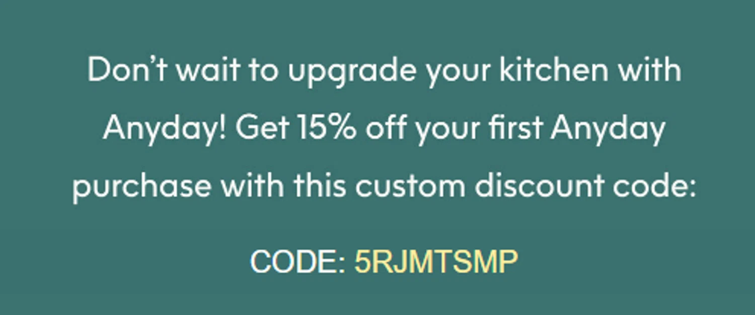 Anyday promo code screenshot showing code 5RJMTSMP applied at Anyday checkout page. Uploaded by SimplyCodes community member PaulSkenes on Jun 3, 2026