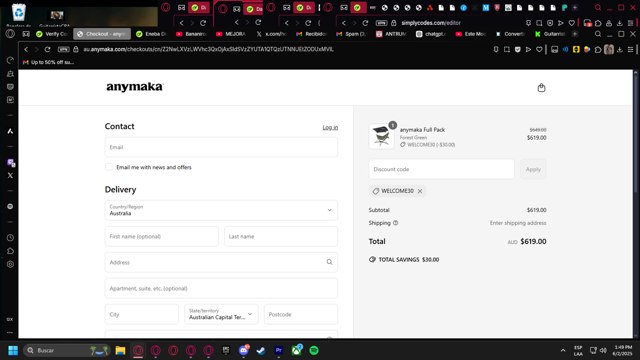 anymaka checkout page showing anymaka discount code box | Screenshot taken by SimplyCodes community member on Jun 2, 2025