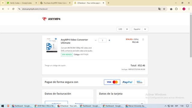 AnyMP4 checkout page showing AnyMP4 promo code box | Screenshot taken by SimplyCodes community member on Jan 9, 2025