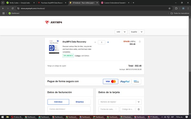 AnyMP4 checkout page showing AnyMP4 promo code box | Screenshot taken by SimplyCodes community member on Jan 9, 2025