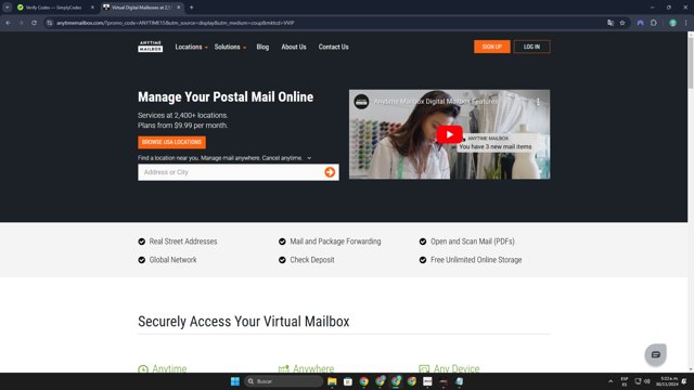Anytime Mailbox checkout page showing Anytime Mailbox promo code box | Screenshot taken by SimplyCodes community member on Nov 30, 2024