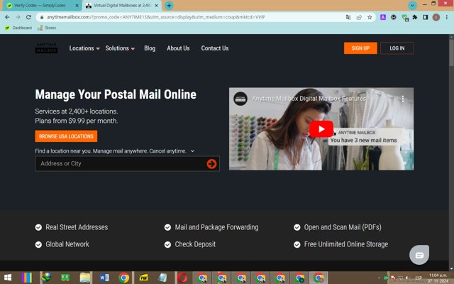 Anytime Mailbox checkout page showing Anytime Mailbox promo code box | Screenshot taken by SimplyCodes community member on Nov 7, 2024