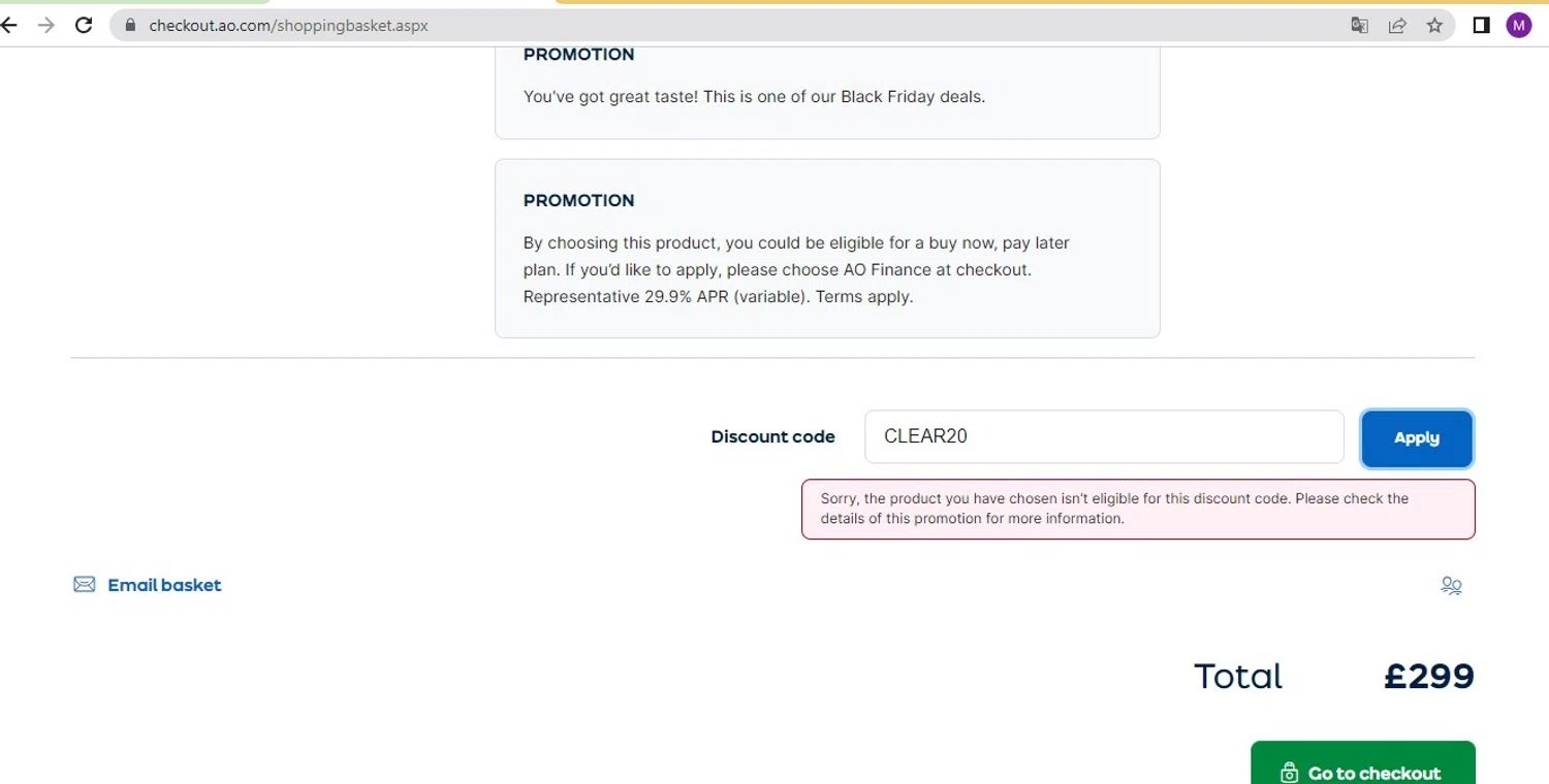 where to use ao.com promo code box