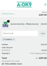 A-OK9 coupon verification screenshot