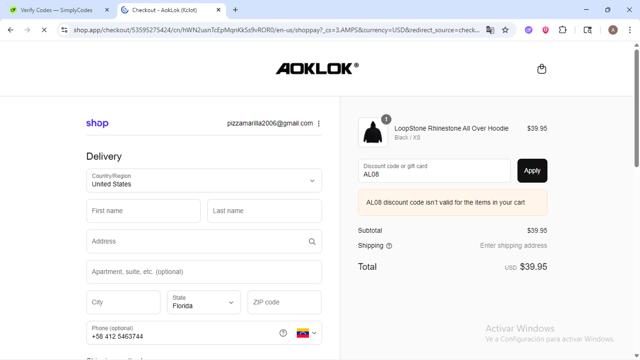 Aoklok checkout page showing Aoklok discount code box | Screenshot taken by SimplyCodes community member on Sep 13, 2025
