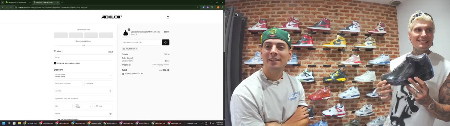 Aoklok discount code screenshot showing code ANDYSDAY applied at Aoklok checkout page. Uploaded by SimplyCodes community member Davoxeneixe on Aug 10, 2025
