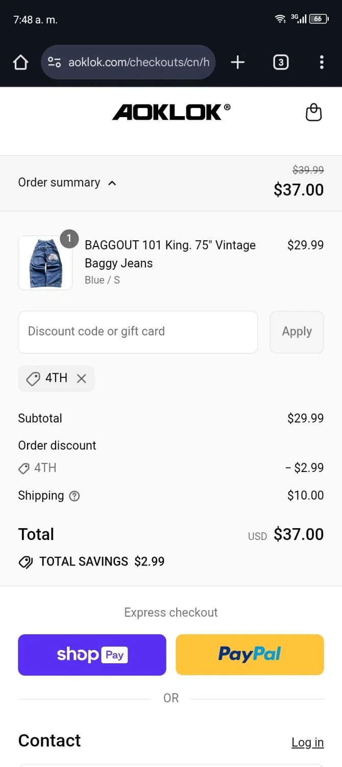 Aoklok discount code screenshot showing code 4TH applied at Aoklok checkout page. Uploaded by SimplyCodes community member SaleTracker5123 on Aug 6, 2025